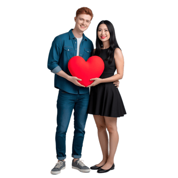 A young man and woman holding a heart shaped object png