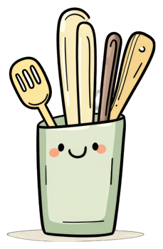 Happy Kitchen Utensil Holder with Spoons and Spatula png