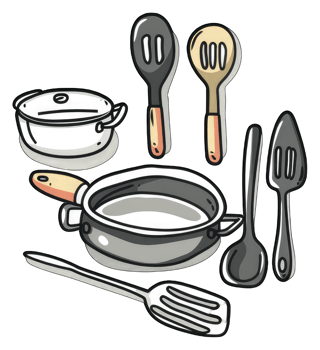 Kitchen Utensil Set Cooking Tools Pan Pot Spatula png