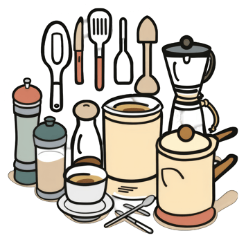 Kitchen Utensils and Coffee Maker Set Illustration png