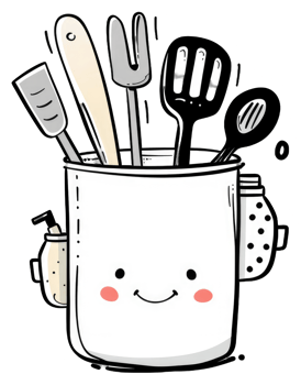 Happy Kitchen Utensil Holder With Cooking Tools png