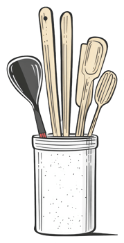 Wooden cooking utensils in a glass jar png