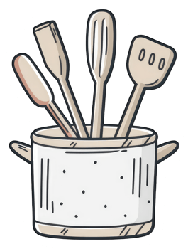 Wooden cooking utensils inside a pot png