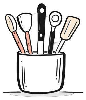 Kitchen Utensils in a Holder Stylish Design png