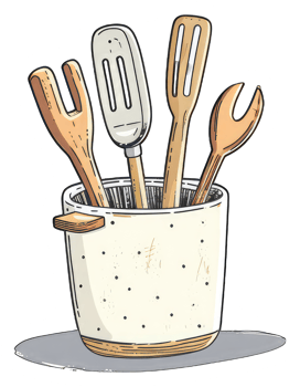 Kitchen Utensils in a Ceramic Holder png