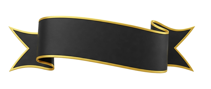 Black and white label with a banner and star featuring a sharp cutting tool with a yellow and black handle png