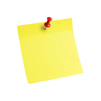 Yellow sticky note with push pin on a bulletin board png