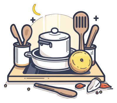 Kitchen Utensils and Cooking Pot on a Countertop png