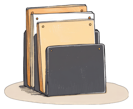 A Stack of Papers in a Desk File Holder png