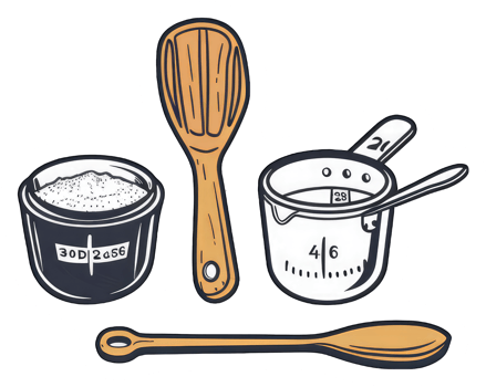 Baking Utensils Including Spoons Measuring Cups and Flour png