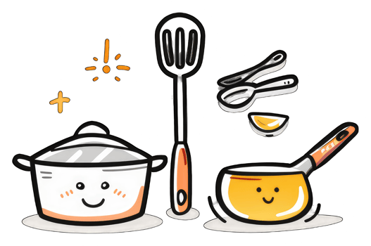 Happy Cooking Pots Pans And Utensils Cartoon Illustration png
