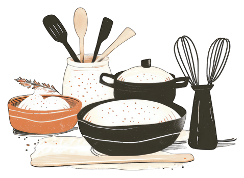 Kitchen Utensils and Baking Ingredients Displayed Together png