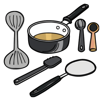 A Collection Of Various Cooking Utensils And A Saucepan png