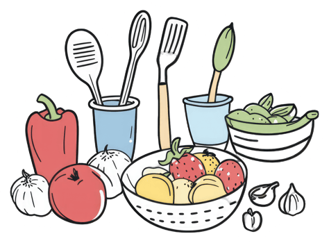 Fresh Produce and Kitchen Utensils Awaiting Culinary Creation png