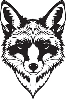 A black and white drawing of a raccoon head vector