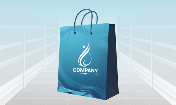 blue shopping bag with logo on it vector