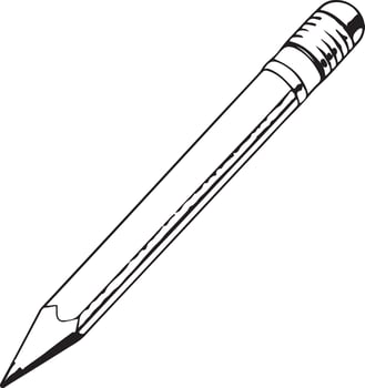 A black and white sketch art illustration of a pencil vector