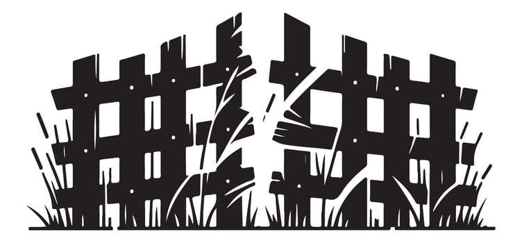 Broken Down Wooden Fence Silhouette Graphic vector
