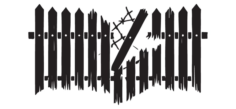 Broken Wooden Fence Silhouette Representing Vulnerability and Insecurity vector