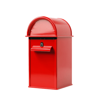 A vibrant red mailbox stands isolated against a black background png
