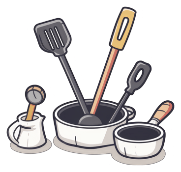 Colorful Kitchen Utensils and Cookware in a Fun Cartoon Style png