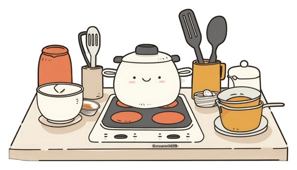 Cute Kitchen Utensils On A Stovetop png