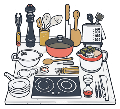 A Colorful Illustration Of Various Kitchen Utensils And Cookware png