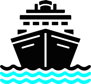 A ship in the water with a blue outline png