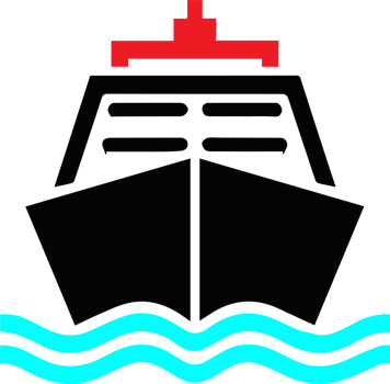 A ship in the water with a red flag on top png