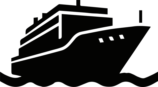 A black and white silhouette of a boat png