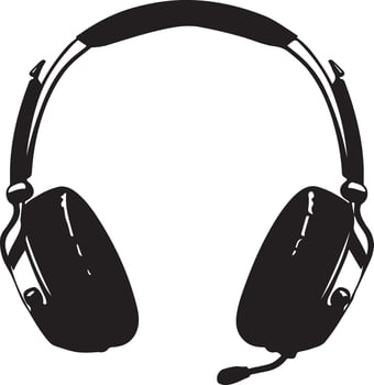 A black and white illustration of a headset vector