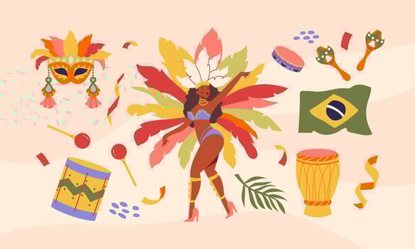 Brazilian Carnival. Set of hand-drawn stickers vector