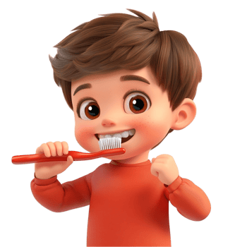 Happy Boy Brushing Teeth in Red Shirt png