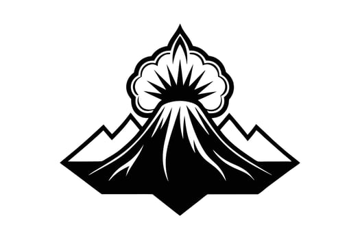 A Intense black and white mountain illustration with erupting volcano. vector