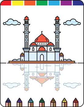 Colorful islamic mosque coloring page vector