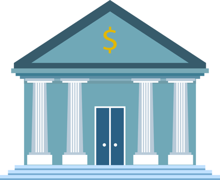 A bank building with columns and a dollar sign png