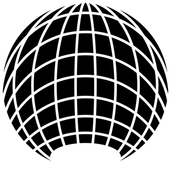 A black and white globe with a white outline png