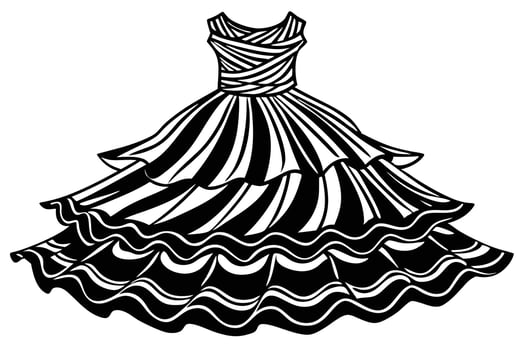 Black and White Fashion Illustration of a Flared Dress vector