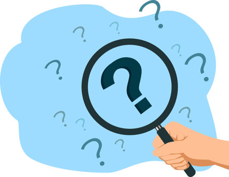 Hand holding magnifier. Magnifier And Question Mark. Searching. Problem analysis concept. Finding solutions. Problem solving. Analyzing png