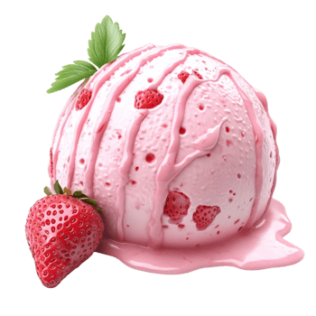 Strawberry Ice Cream Scoop with Sauce png