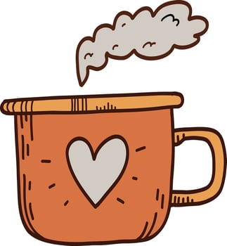 Hand drawn doodles, coffee cup, tea cup, mug with heart. Chocolate, hot drink, warming. illustration, doodl vector