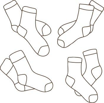 Set of hand drawn illustrations of warm socks. Knitted wool clothes. Outlines of clothing items. vector