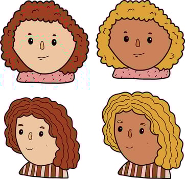 AIcons of cute girls with blond hair, blondes, red hair. Twin sisters. vector