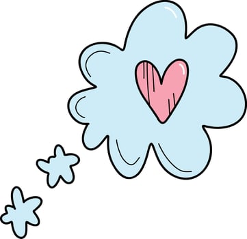 Declaration of love, thoughts of love, cloud with a heart. Hand drawn illustration for Valentine's Day, Mother's Day or Women's Day. vector