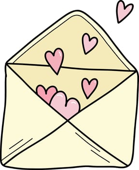 Single happy Valentines day envelope with pink hearts flying . Hand drawn envelope with declaration of love on Valentine's day. Send love message in envelope on Valentine's, Mother's or Women's Day vector