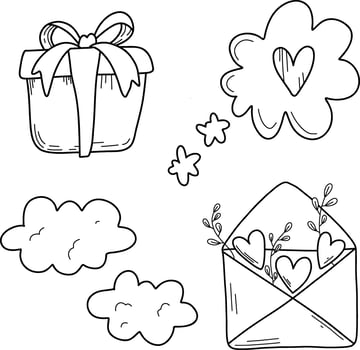 Minimalistic linear clipart about love, heart, gift, declaration of love vector