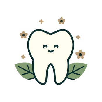 Happy Eco Tooth with Leaves and Flowers Symbol of Natural Freshness and Dental Health vector