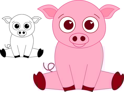 illustration of cute pig cartoon isolated on white background. CNY, lantern lunar festival 2031 graphic line mascot vector