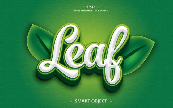 Leaf 3D nature tree green text effect design psd