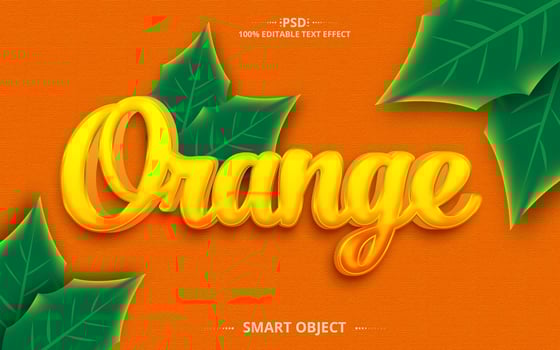 Orange 3D creative design Editable Text Effect Design with leaf psd